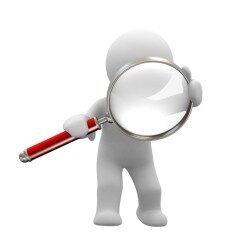 a 3d person holding a magnifying glass