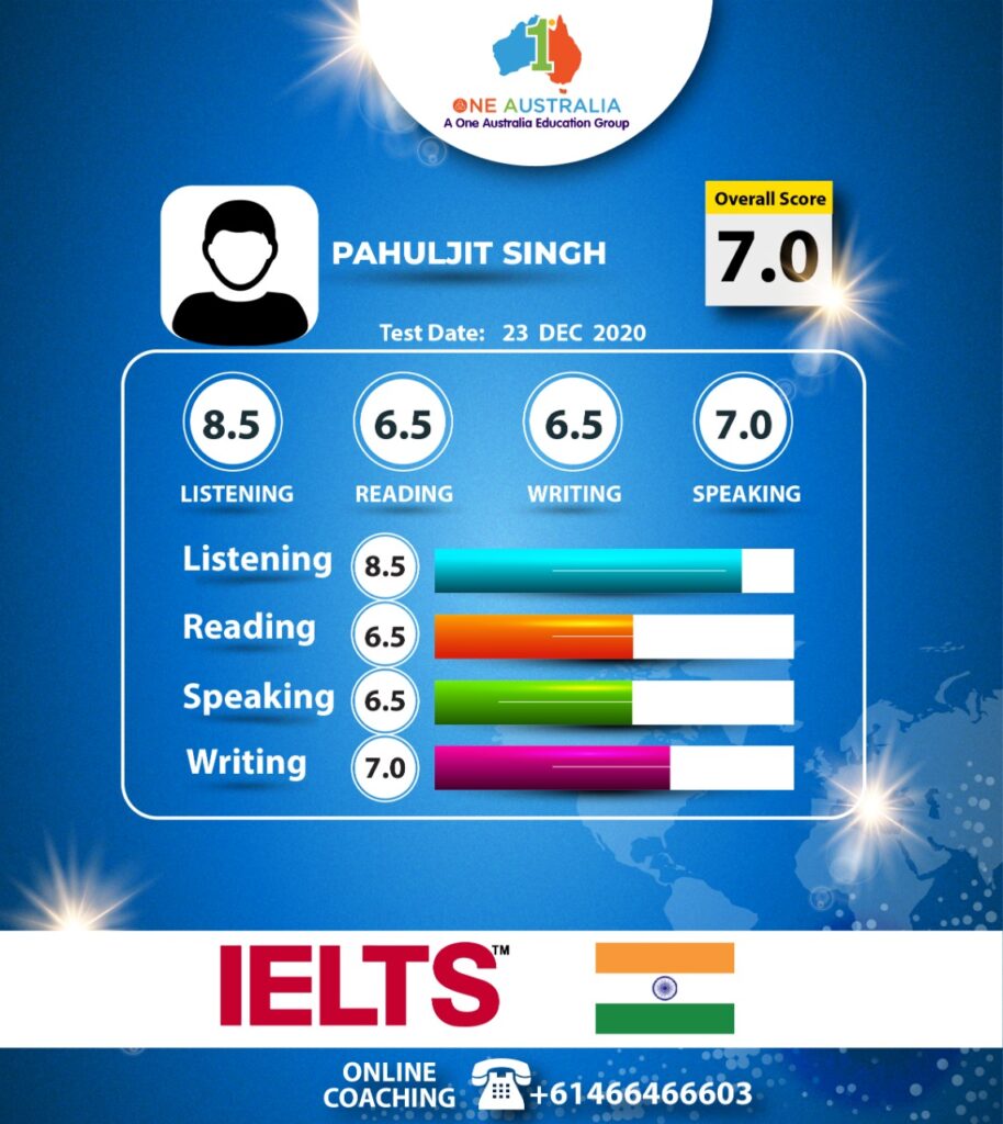 IELTS scorecard: Pahuljit Singh achieves overall 7.0 band.